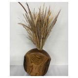 Wood Vase, Wheat & Feather