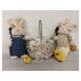 Easter Decor, Vintage Flocked Chicks & Basket