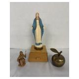 Vintage 12" Virgin Mary Music Box & Misc