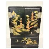 Vintage Black Lacquer Musical Jewelry Box 8"x12"x4