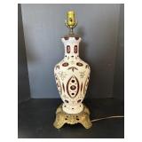 Bohemian Glass Table Lamp Brass Base 29"H