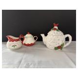 Susan Branch Cream & Sugar Set & Snowball Teapot