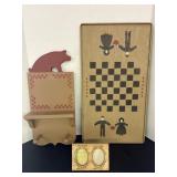 Folk Art Checker Board, Pig Shelf & Misc