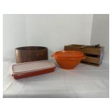 10" Teak Bowl, Vintage Tupperware & Wood Basket
