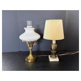 15" Brass Table Lamp & 15" Hurricane Style Lamp