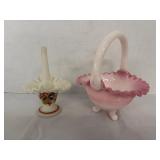 Vintage Fenton 8" H Footed & 6"H Pinecone Basket