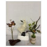 8.5" Carved Wood Duck, Butterfly Sculpture & Misc