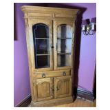 Lighted classic solid oak corner china hutch