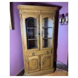 Lighted classic solid oak corner china hutch