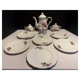 Moss Ross tea pot, sugar boats with lids, salt....