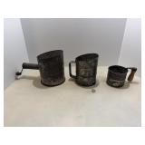 Hand-cranked flour sifter & one cup metal sifter