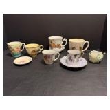 Vtg tea cups, mustache cup & misc