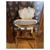 Vtg Wooden high chair with built-in footrest...