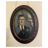 Antique picture & frame with convex bubble....