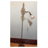 Antique cast iron & brass bridge arm floor lamp