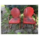 Red metal lawn chairs
