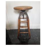 Antique industrial wood cast iron adjustable stool