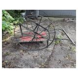 Antique metal milk cart 70'W x 37.5' D x 36'H