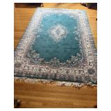 Vtg IND Kerman Teal Green hand woven rug...