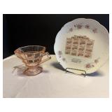 Vtg Pink Depression open sugar bowl &...
