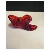 Vtg Fenton Art Glass ruby red hobnail cat head...