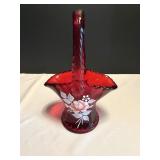 Vtg Westmoreland Ruby red glass basket with..