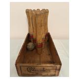 Vintage Columbian Bowling Pins & Box 13'