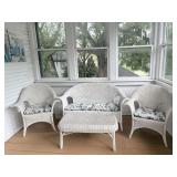 White Wicker Chair & Coffee Table Set