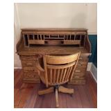 Oak Roll Top Desk 54'x26'x45'H & Swvel Desk Chair