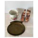 Brass Dish, Tea Cup & Book Ends