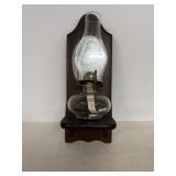 Vintage Wood Mirrored Wall Oil Lamp 6.5'x7.5'x18'H