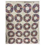 Vintage Handmade Wreath Quilt 97.5'x72'