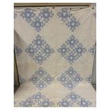 Vintage Handmade Blue & White Quilt 111.5'x82'