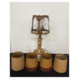 Vintage Art Nouveau Style Metal Lamp & Misc Shades