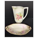 Porcelain Cream Pitcher & Oval Relish Dish