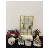Brass & Glass Shadowbox 5.5'x2.5'x8.5' & Trinkets