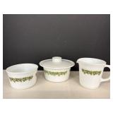 Pyrex Milk Glass Covered Butter, Creamer & Sugar