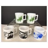 Milk Glass Mugs Hopalong Cassidy & Space Themed