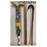 Carved Wood Totem & Other Canes