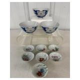 3 Japanese Rice Bowls & 7 Dipping Bowls