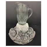 Vintage Crystal Cut Bowl & Pressed Glass Pitcher