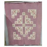 Vintage Handmade Pink & White Quilt 62'x70'