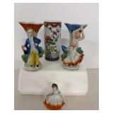 Vintage Hand Painted Bud Vases & Figurine
