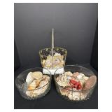Glass Bowls 8', 9' Dia & Basket 8' Dia