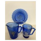 Vintage Shirley Temple Pitcher 4'H, Bowl 7'& Mug