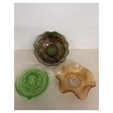 Uranium Glass Juicer & Carnival Glass Dishes