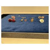 Cufflinks, 2 Tie Tacks Marked 10Kt & Misc Pins