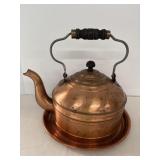 Vintage Copper & Brass Kettle & Tray