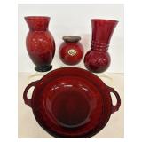 Anchor Hocking Ruby Red Vases, Jar & Bowl