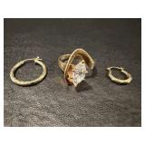 14Kt gold ring with CZ set size 8, (2) 14Kt...